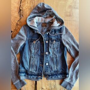 American Eagle Denim and Gray Hooded Jacket